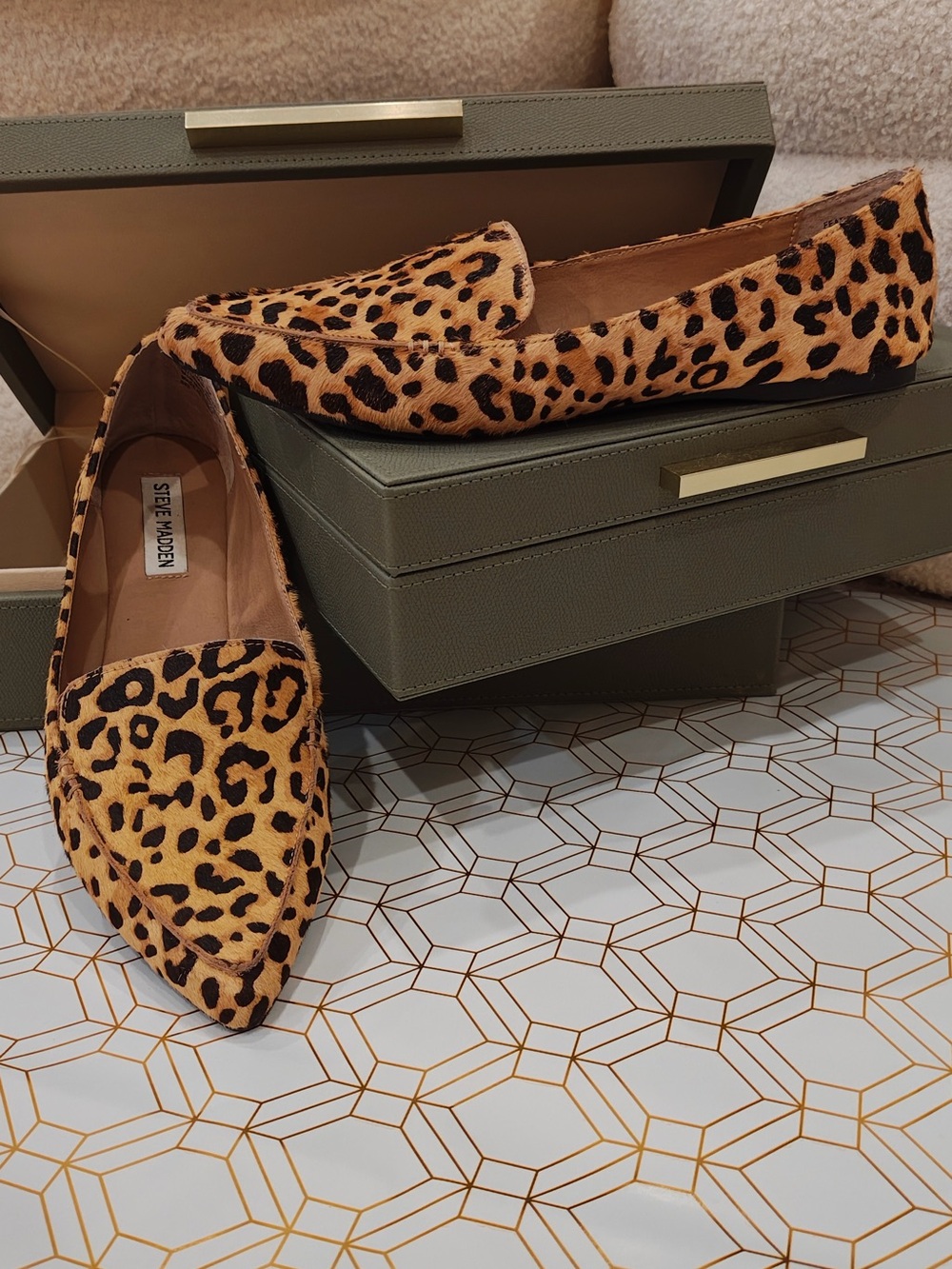 Steve Madden Leopard-Print Pointed Flats - Tan and Black